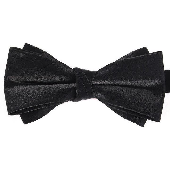 Men's Gloss Double Layer Solid Color Bow Tie - Black - image 18