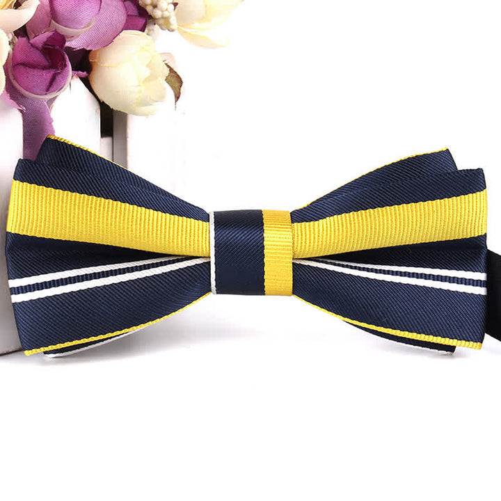 Men's Novel Stylish Colorful Striped Bow Tie - Yellow & Navy - image 7