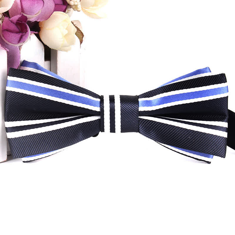 Men's Novel Stylish Colorful Striped Bow Tie - Black & Sky Blue - image 11