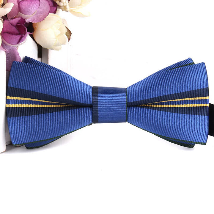 Men's Novel Stylish Colorful Striped Bow Tie - Blue & Khaki - image 10