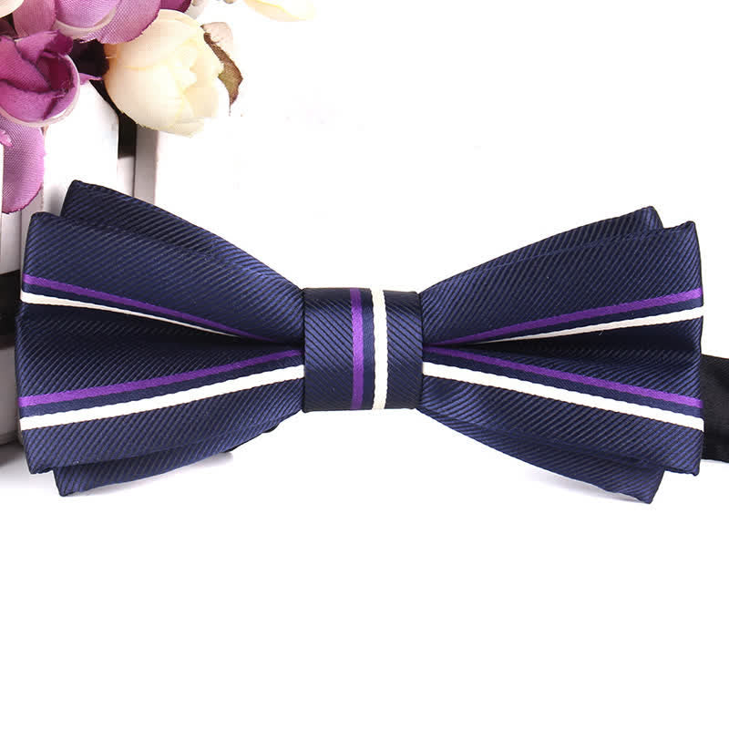 Men's Novel Stylish Colorful Striped Bow Tie - Navy & Purple - image 9