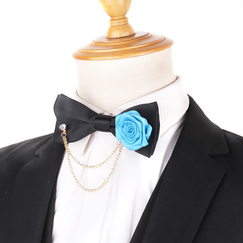 Men's Elegant Rose Golden Chain Decoration Bow Tie - image 14