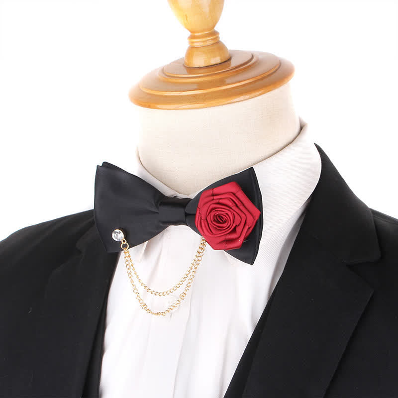 Men's Elegant Rose Golden Chain Decoration Bow Tie - image 1