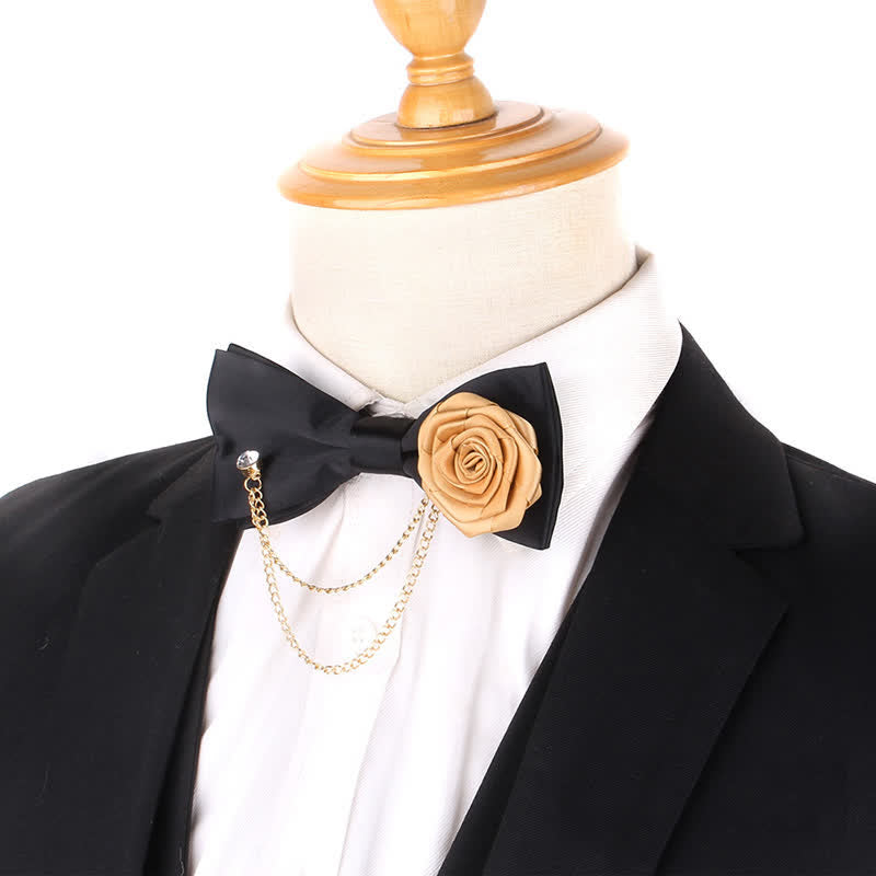 Men's Elegant Rose Golden Chain Decoration Bow Tie - image 6