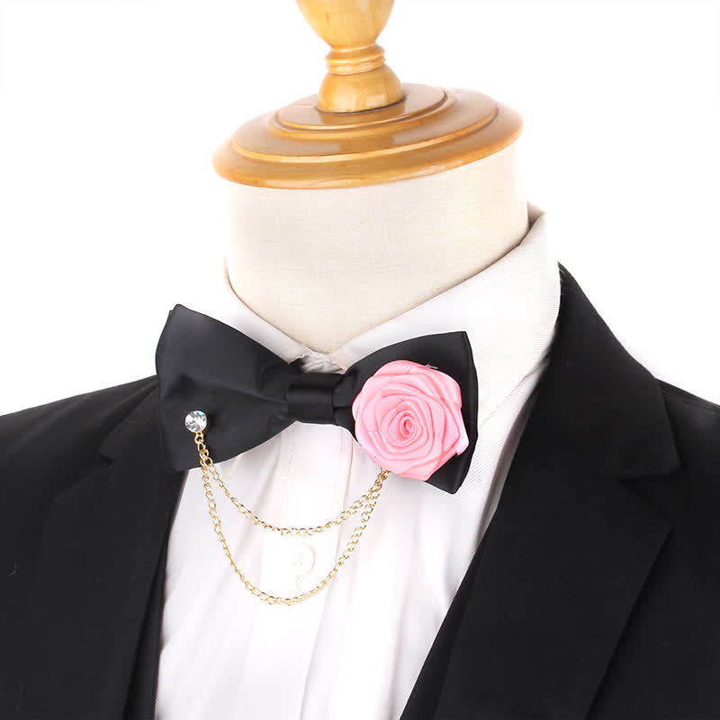 Men's Elegant Rose Golden Chain Decoration Bow Tie - image 8