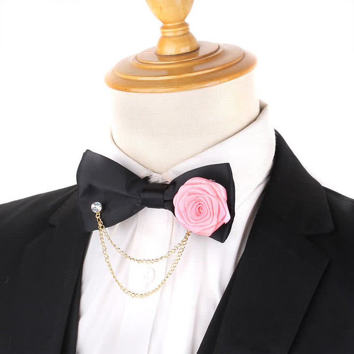 Men's Elegant Rose Golden Chain Decoration Bow Tie - image 8