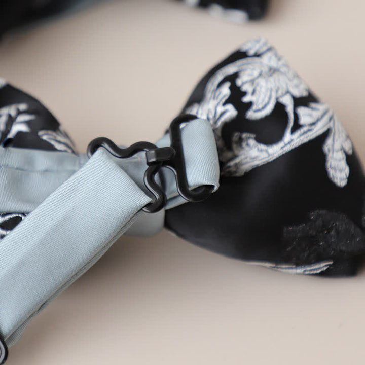Men's Black & White Floral Embroidery Bow Tie - image 3