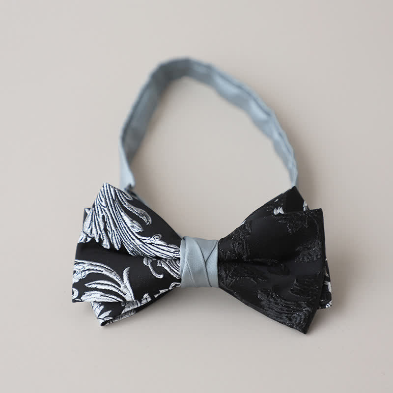 Men's Black & White Floral Embroidery Bow Tie - Style #2 - image 5