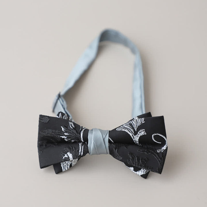 Men's Black & White Floral Embroidery Bow Tie - Style #1 - image 2