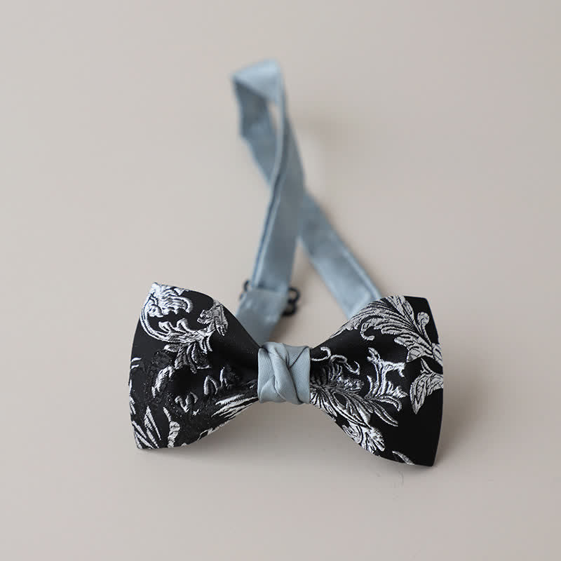 Men's Black & White Floral Embroidery Bow Tie - Style #5 - image 8