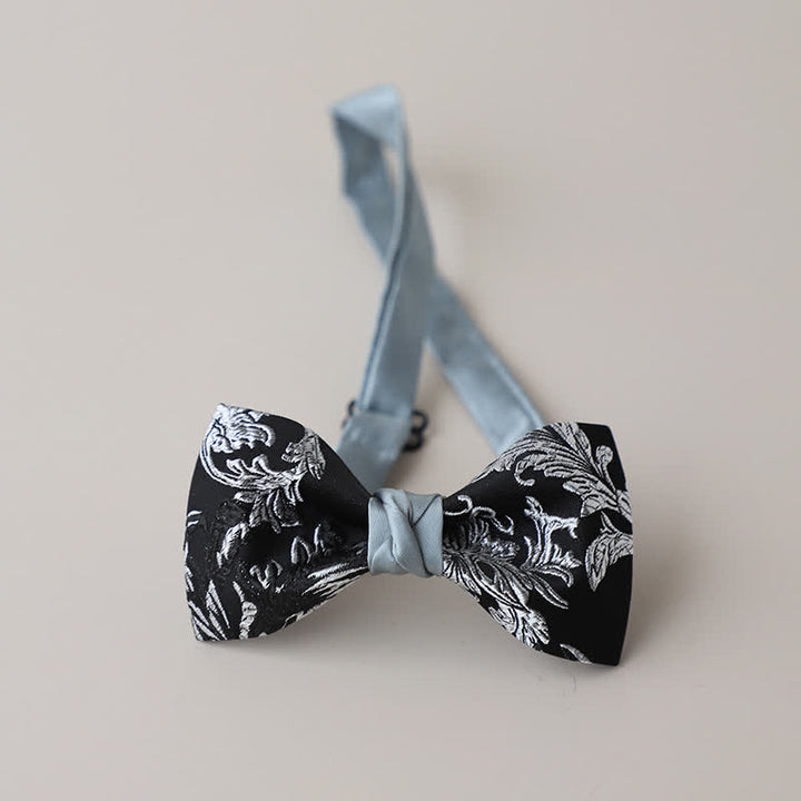 Men's Black & White Floral Embroidery Bow Tie - Style #5 - image 8