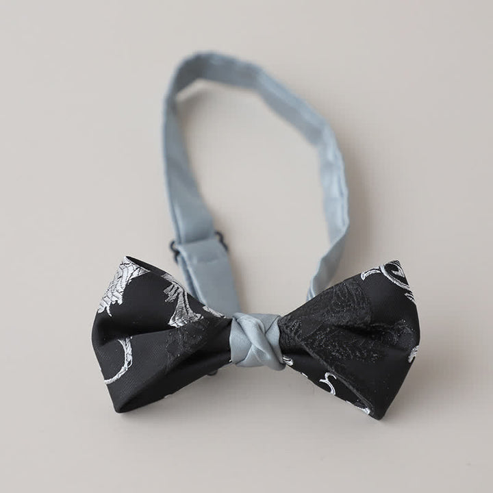Men's Black & White Floral Embroidery Bow Tie - Style #6 - image 9