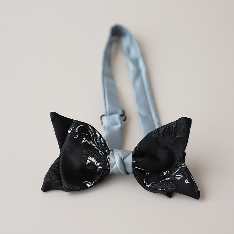 Men's Black & White Floral Embroidery Bow Tie - Style #3 - image 6