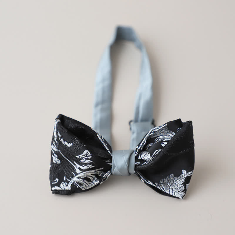Men's Black & White Floral Embroidery Bow Tie - Style #4 - image 7