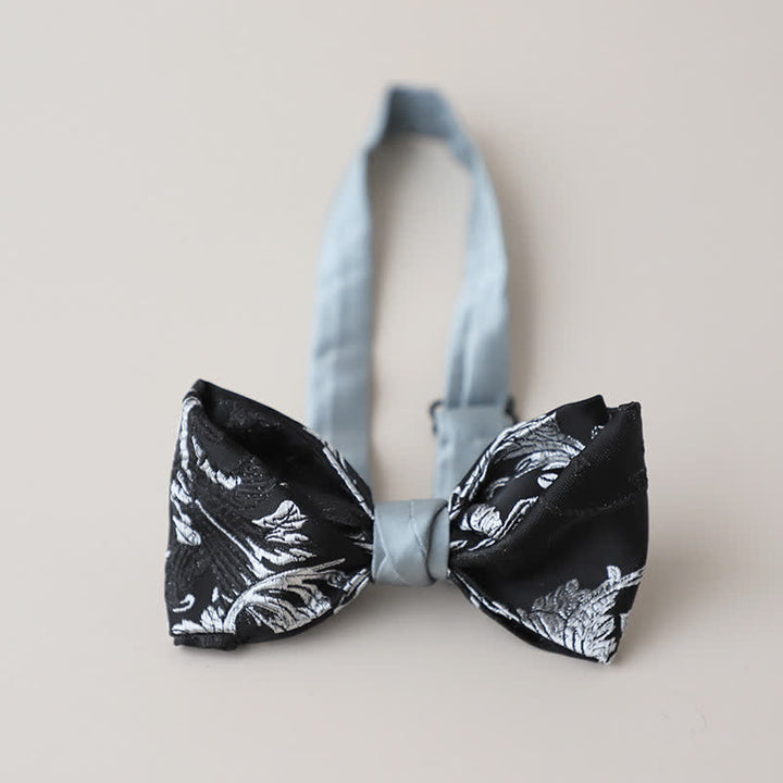 Men's Black & White Floral Embroidery Bow Tie - Style #4 - image 7