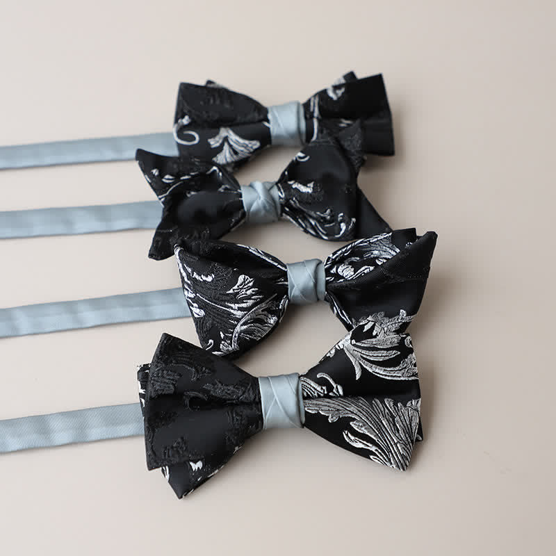Men's Black & White Floral Embroidery Bow Tie - image 1