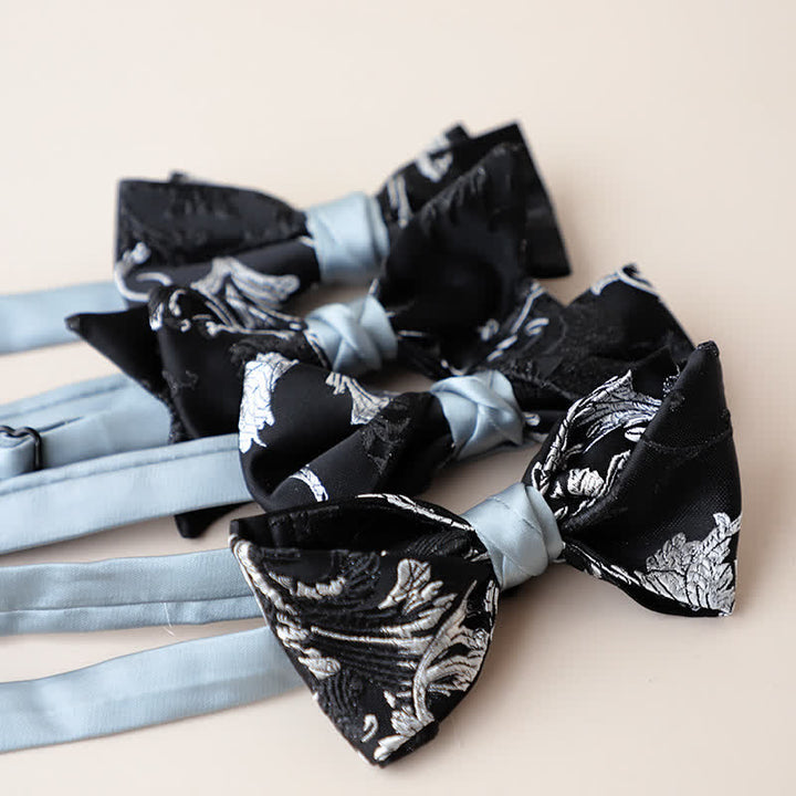 Men's Black & White Floral Embroidery Bow Tie - image 4