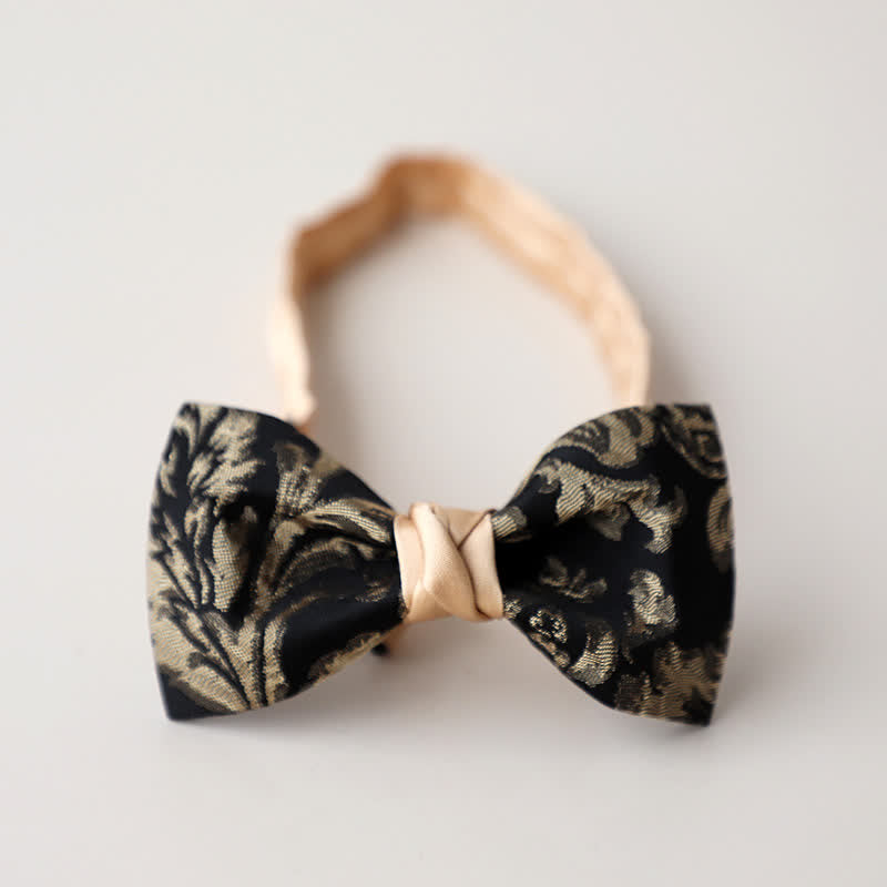 Men's Vintage Antique Gold & Black Floral Pattern Bow Tie - Style #5 - image 7