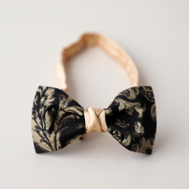 Men's Vintage Antique Gold & Black Floral Pattern Bow Tie - Style #5 - image 7