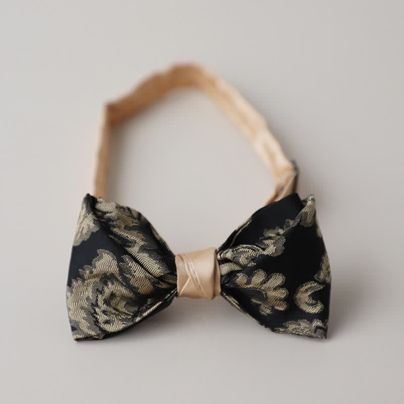 Men's Vintage Antique Gold & Black Floral Pattern Bow Tie - Style #4 - image 6
