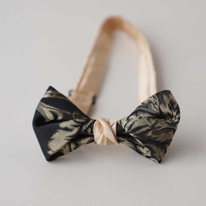 Men's Vintage Antique Gold & Black Floral Pattern Bow Tie - Style #6 - image 8