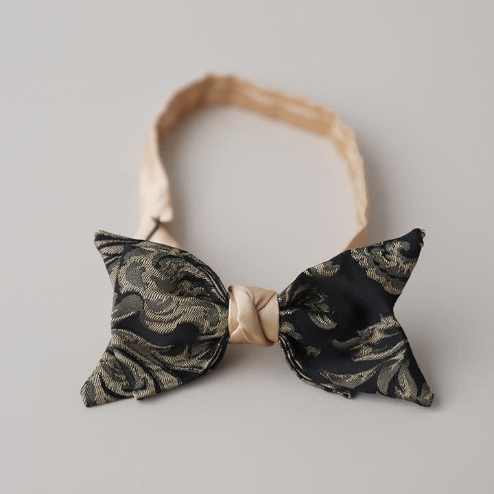 Men's Vintage Antique Gold & Black Floral Pattern Bow Tie