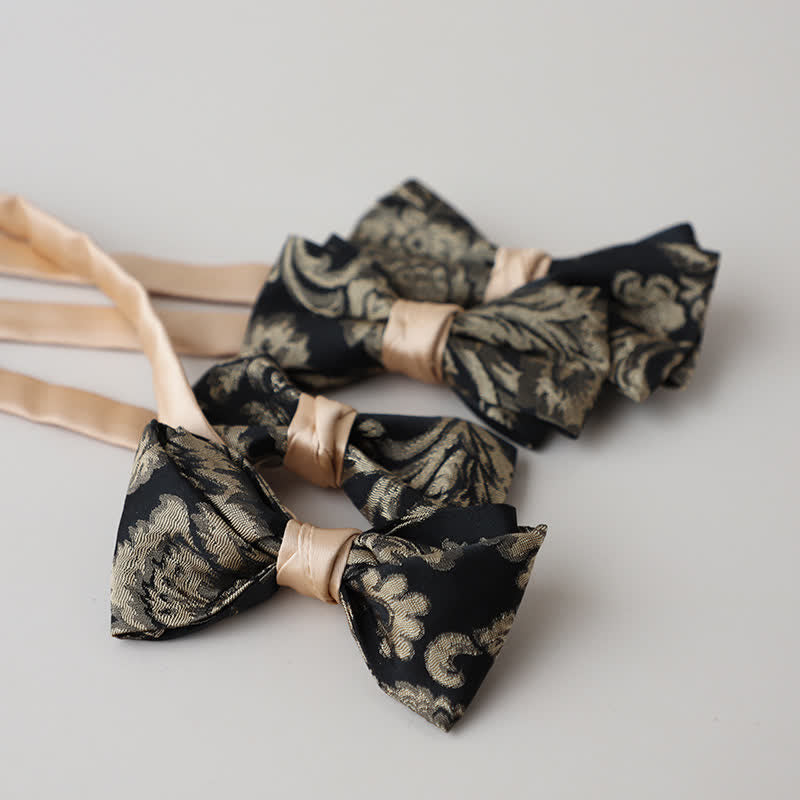 Men's Vintage Antique Gold & Black Floral Pattern Bow Tie - image 1
