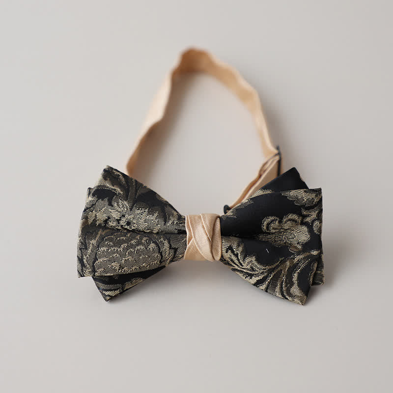 Men's Vintage Antique Gold & Black Floral Pattern Bow Tie - Style #2 - image 4