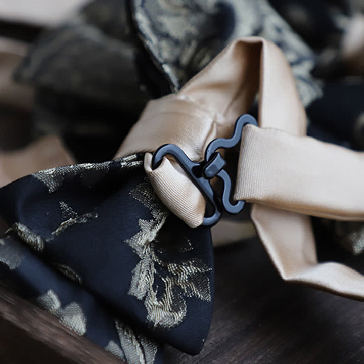 Men's Vintage Antique Gold & Black Floral Pattern Bow Tie - image 3