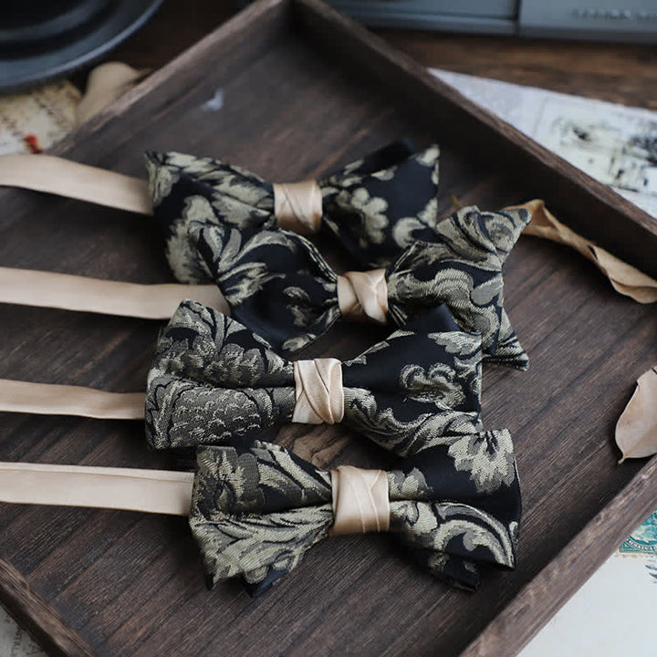 Men's Vintage Antique Gold & Black Floral Pattern Bow Tie - image 0