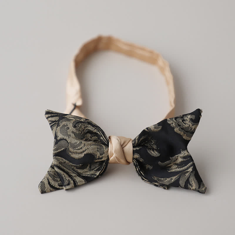 Men's Vintage Antique Gold & Black Floral Pattern Bow Tie - Style #3 - image 5