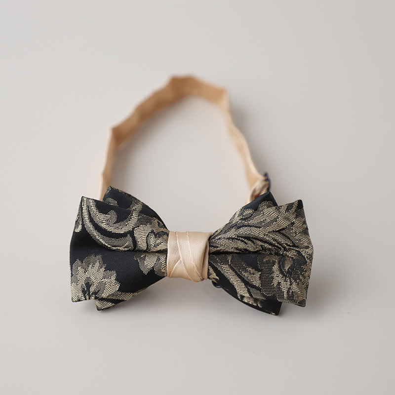 Men's Vintage Antique Gold & Black Floral Pattern Bow Tie - Style #1 - image 2