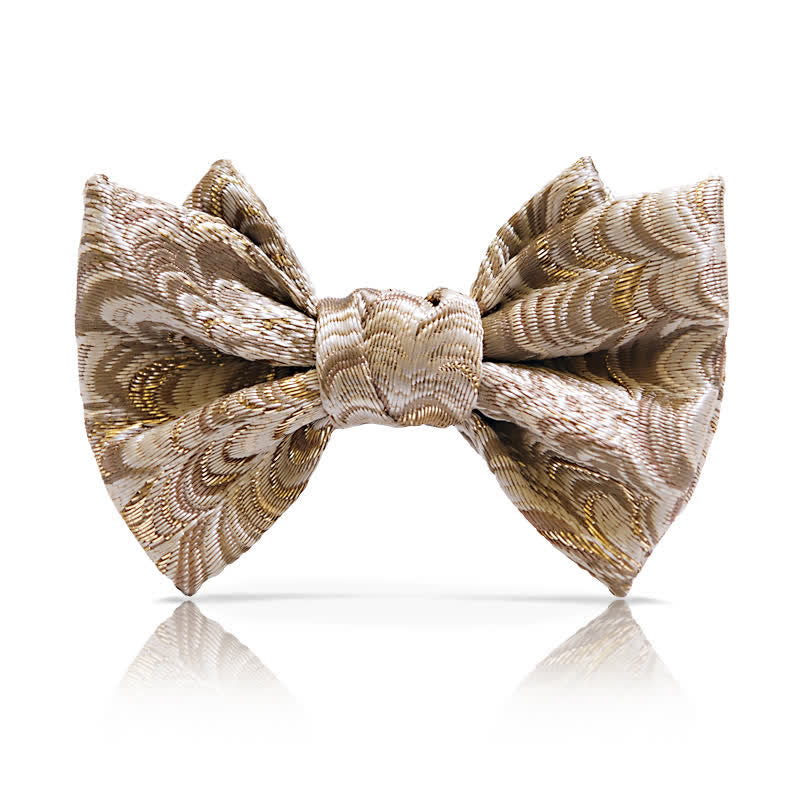 Men's Gold Jacquard Luxury Fishtail Oversized Pointed Bow Tie - Style #2 - image 4