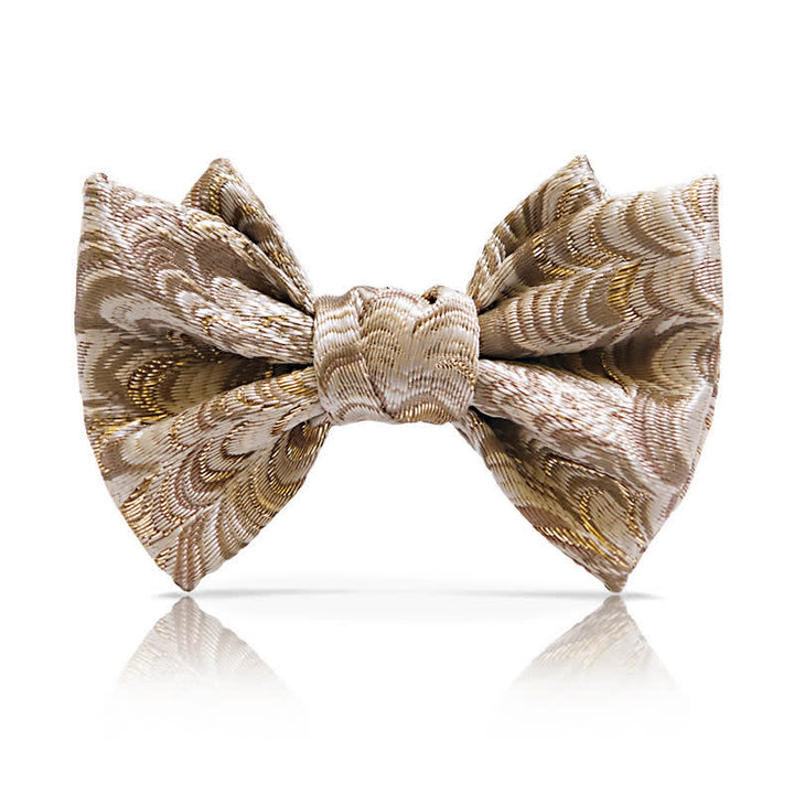 Men's Gold Jacquard Luxury Fishtail Oversized Pointed Bow Tie - Style #2 - image 4