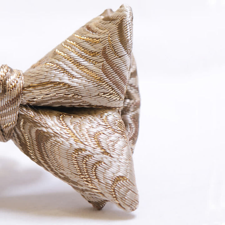 Men's Gold Jacquard Luxury Fishtail Oversized Pointed Bow Tie - image 3
