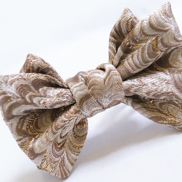 Men's Gold Jacquard Luxury Fishtail Oversized Pointed Bow Tie - image 5