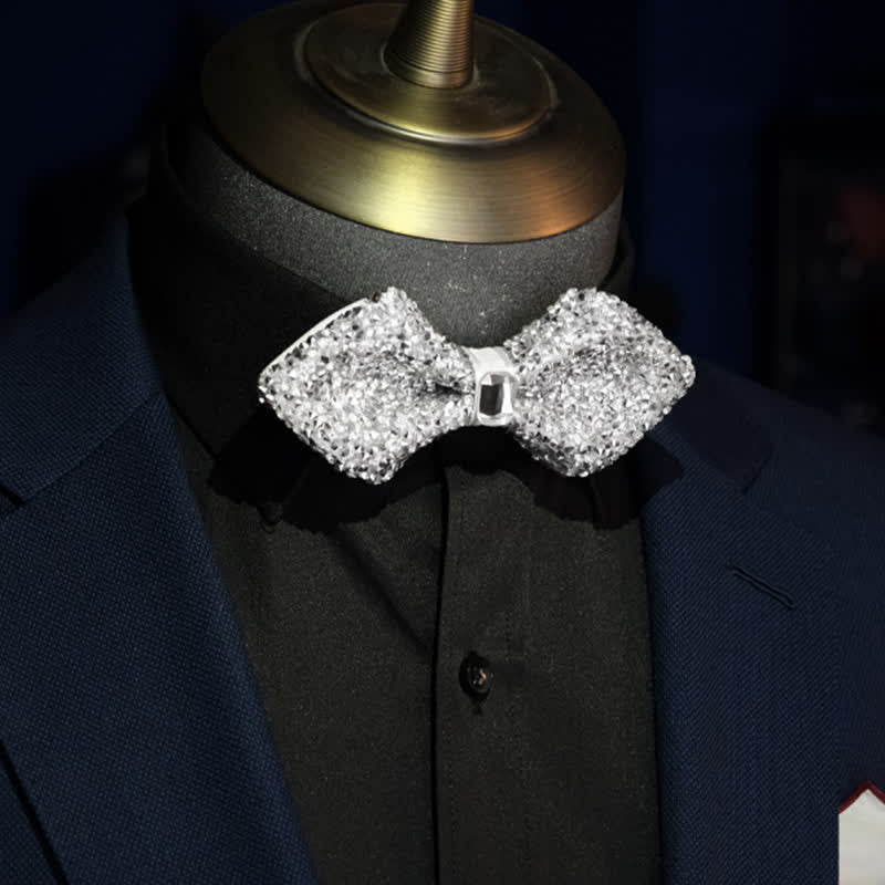 Men's Sparkling White Rhinestones Gem Bow Tie - image 8