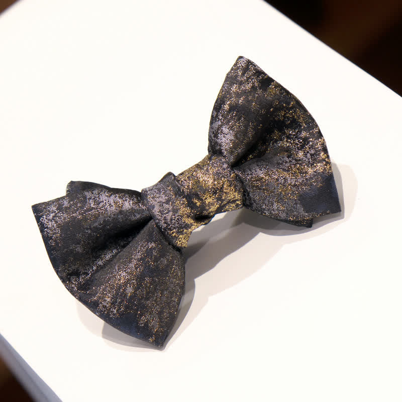 Men's Vintage Shiny Light Golden Threads Bow Tie - Black - image 1