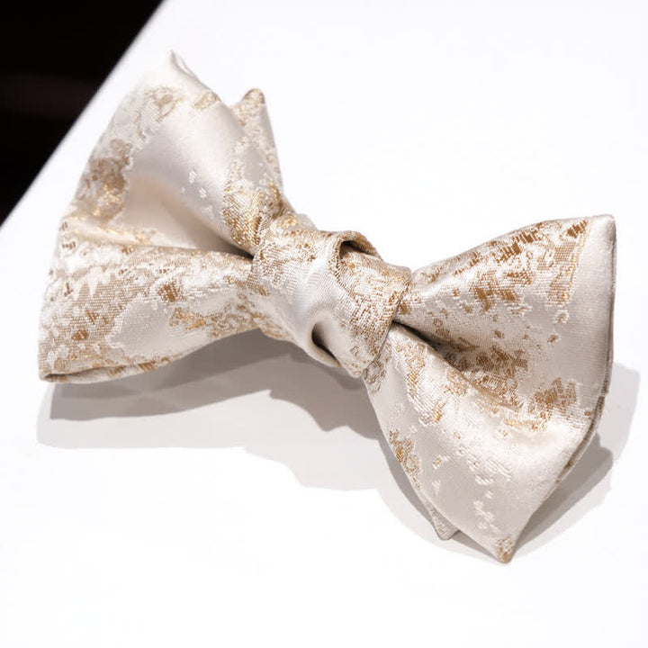 Men's Vintage Shiny Light Golden Threads Bow Tie - Ivory - image 3