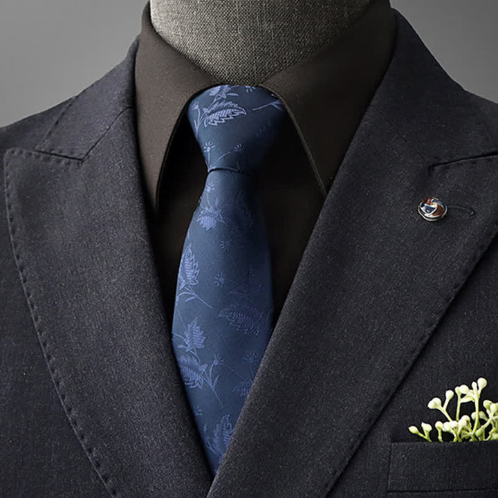 Men's Vintage Art Floral Pattern Necktie - Navy - Self Tie - image 21
