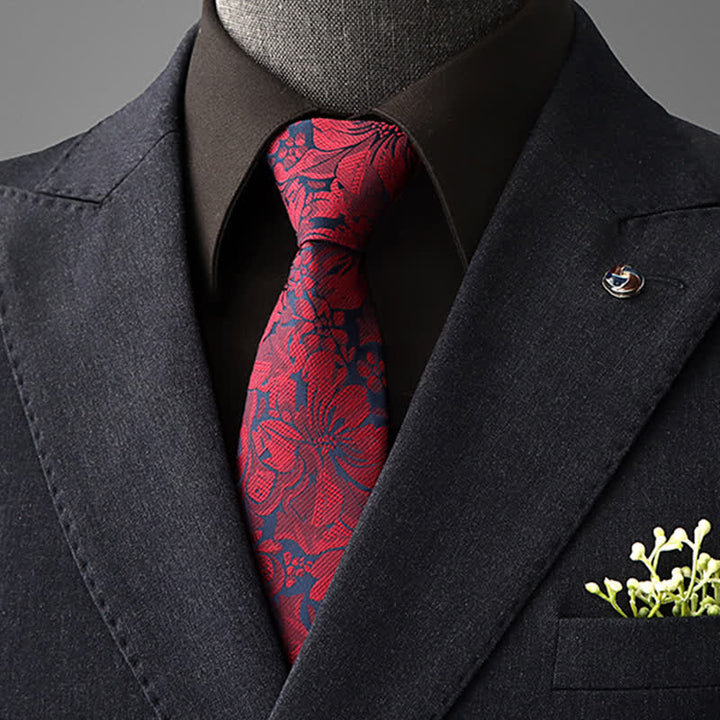 Men's Vintage Art Floral Pattern Necktie - Red - Self Tie - image 16