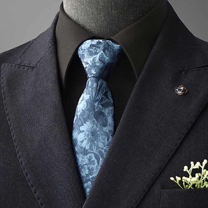 Men's Vintage Art Floral Pattern Necktie - Blue - Self Tie - image 12