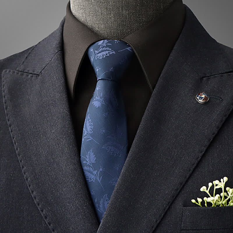 Men's Vintage Art Floral Pattern Necktie - Navy - Self Tie - image 21