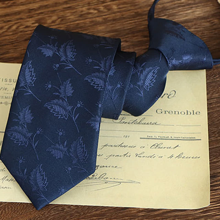 Men's Vintage Art Floral Pattern Necktie - Navy - Zipper - image 23