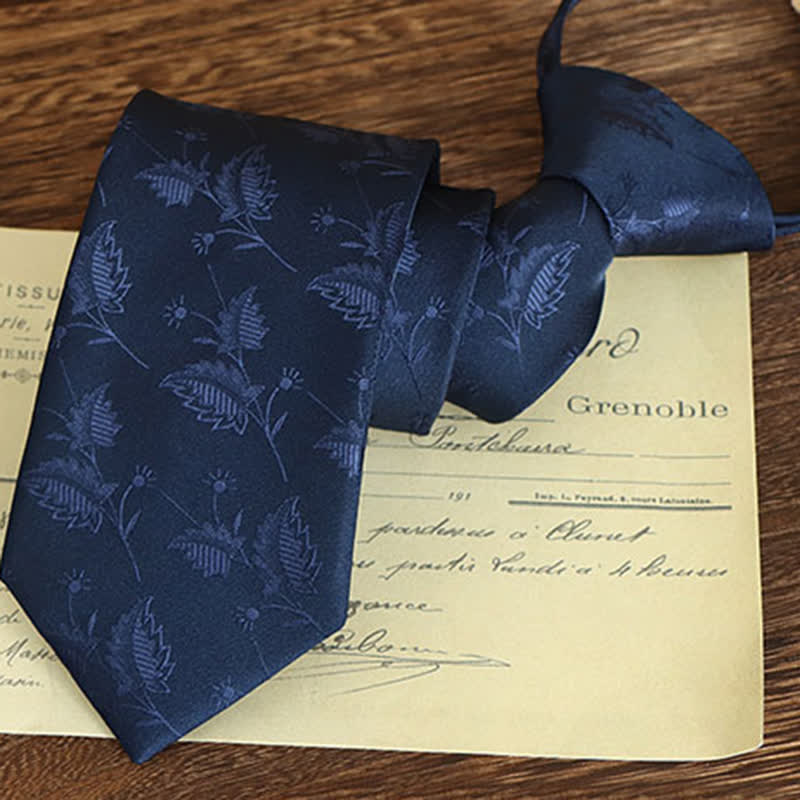 Men's Vintage Art Floral Pattern Necktie - Navy - Zipper - image 23