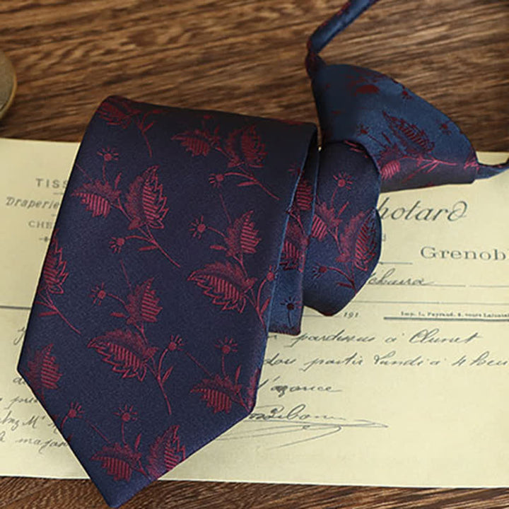 Men's Vintage Art Floral Pattern Necktie - Navy & Red - Zipper - image 20