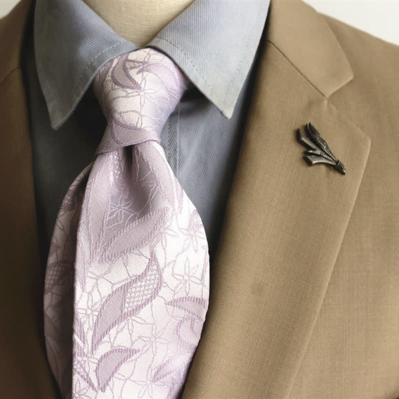 Men's Casual Floral Jacquard Leaves Pattern Necktie - Violet - image 12