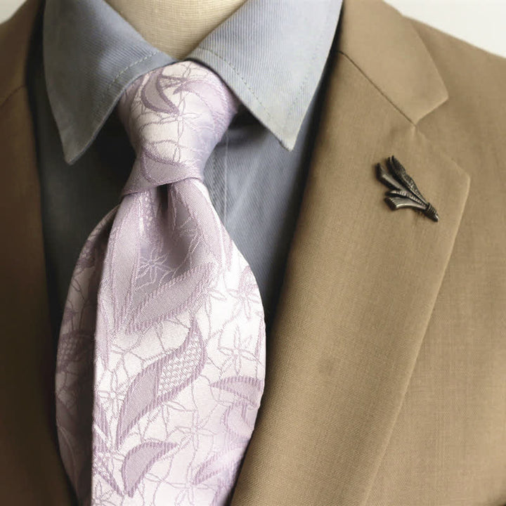 Men's Casual Floral Jacquard Leaves Pattern Necktie - Violet - image 12