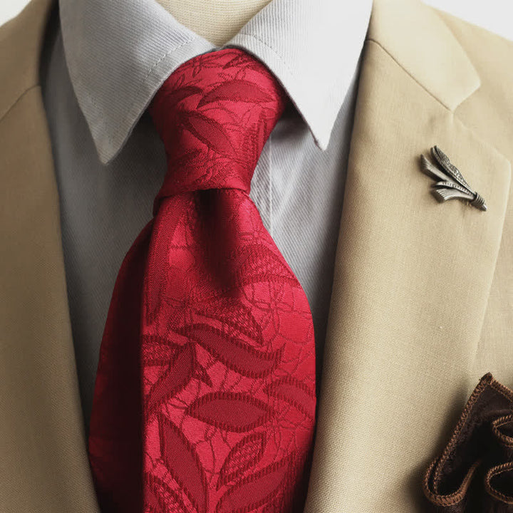 Men's Casual Floral Jacquard Leaves Pattern Necktie - Red - image 13