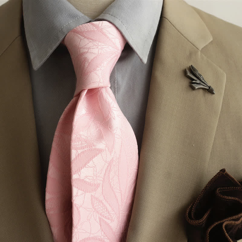 Men's Casual Floral Jacquard Leaves Pattern Necktie - Pink - image 14